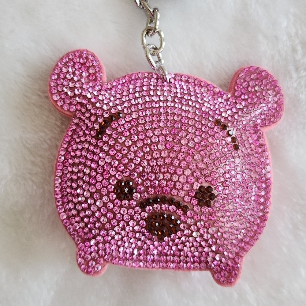 Pink Rhinestone Winnie The Pooh Bear Keychain Bag Charm - Picture 2 of 3